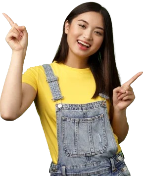 Person smiling pointing